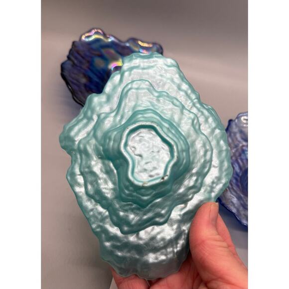 Four Vietri Ostrica Art Glass Oyster Shell Teal Blue Textured Trinket Dish 6.5” - Picture 9 of 12